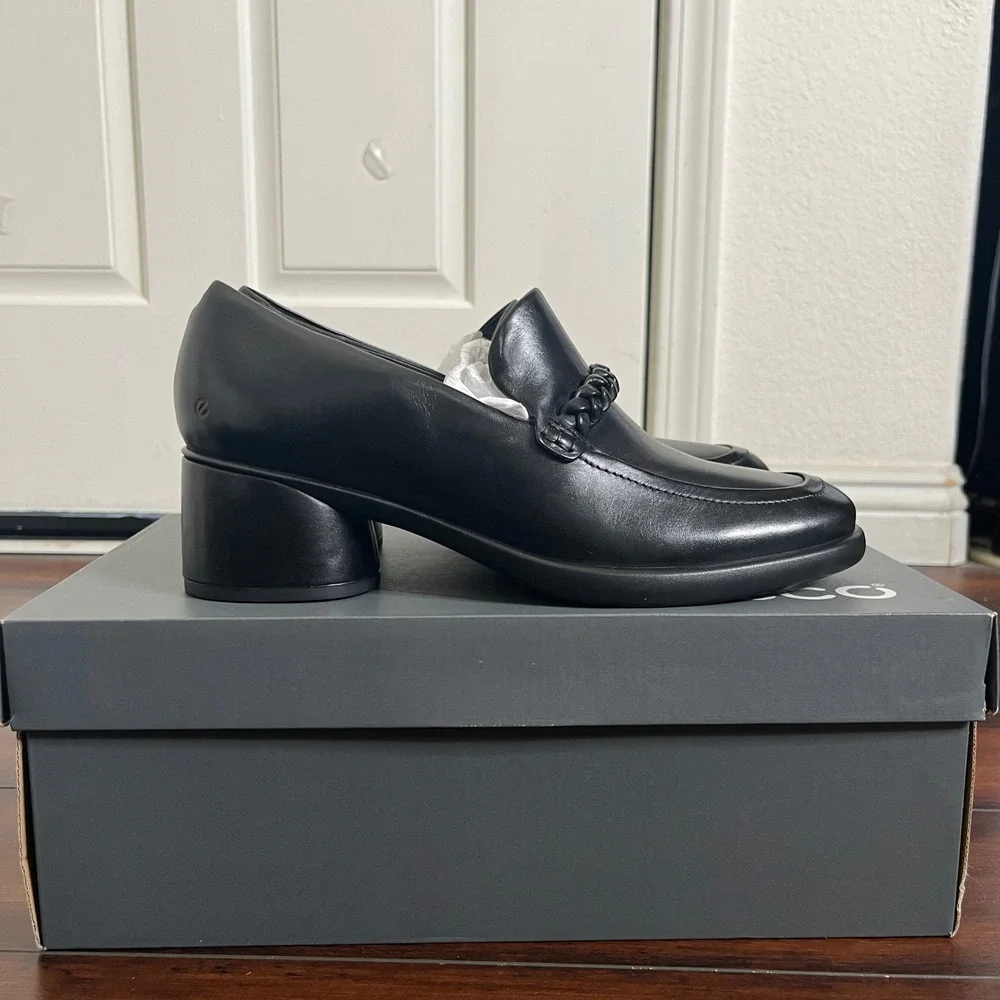 New Ecco Sculpted Lx 35 Women's Leather Block-Heeled Loafer‎ size EU 41/10-10.5